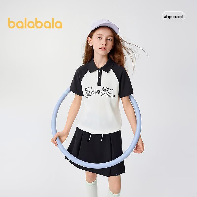 Balabala Girls' Summer Short-Sleeved Top & Skirt Set