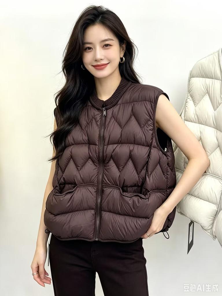 White duck down jacket, vest, women's short high-end sense outer wear vest, vest, fashionable loose warm jacket tide