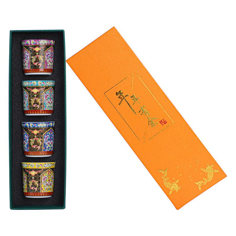 Enamel Color Tea Cup Tasting Cup Master Cup Chinese Retro Tea Cup Household Kung Fu Straight Mouth Cup Tea Set