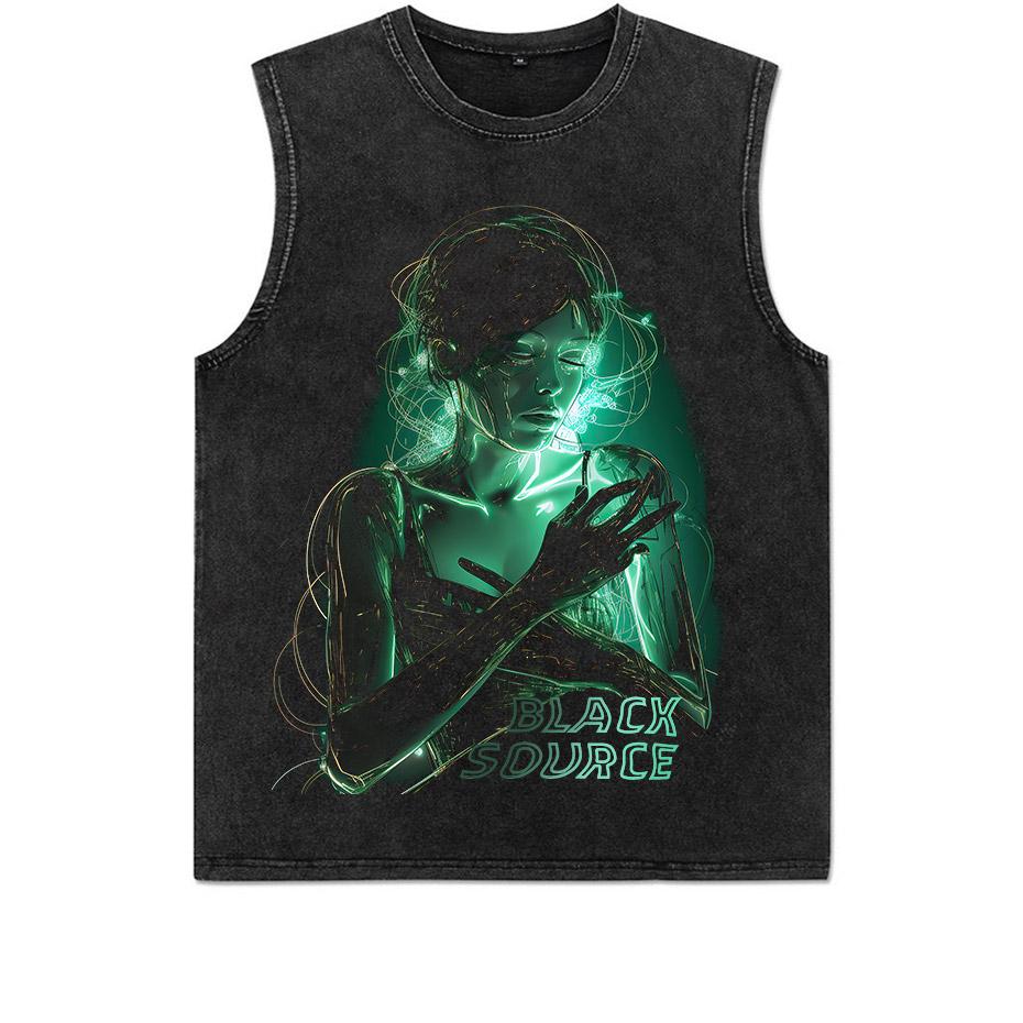 Hip Hop Mens TShirt With Glowing Girl Print casual Tshirt Unisex Tops Tee S