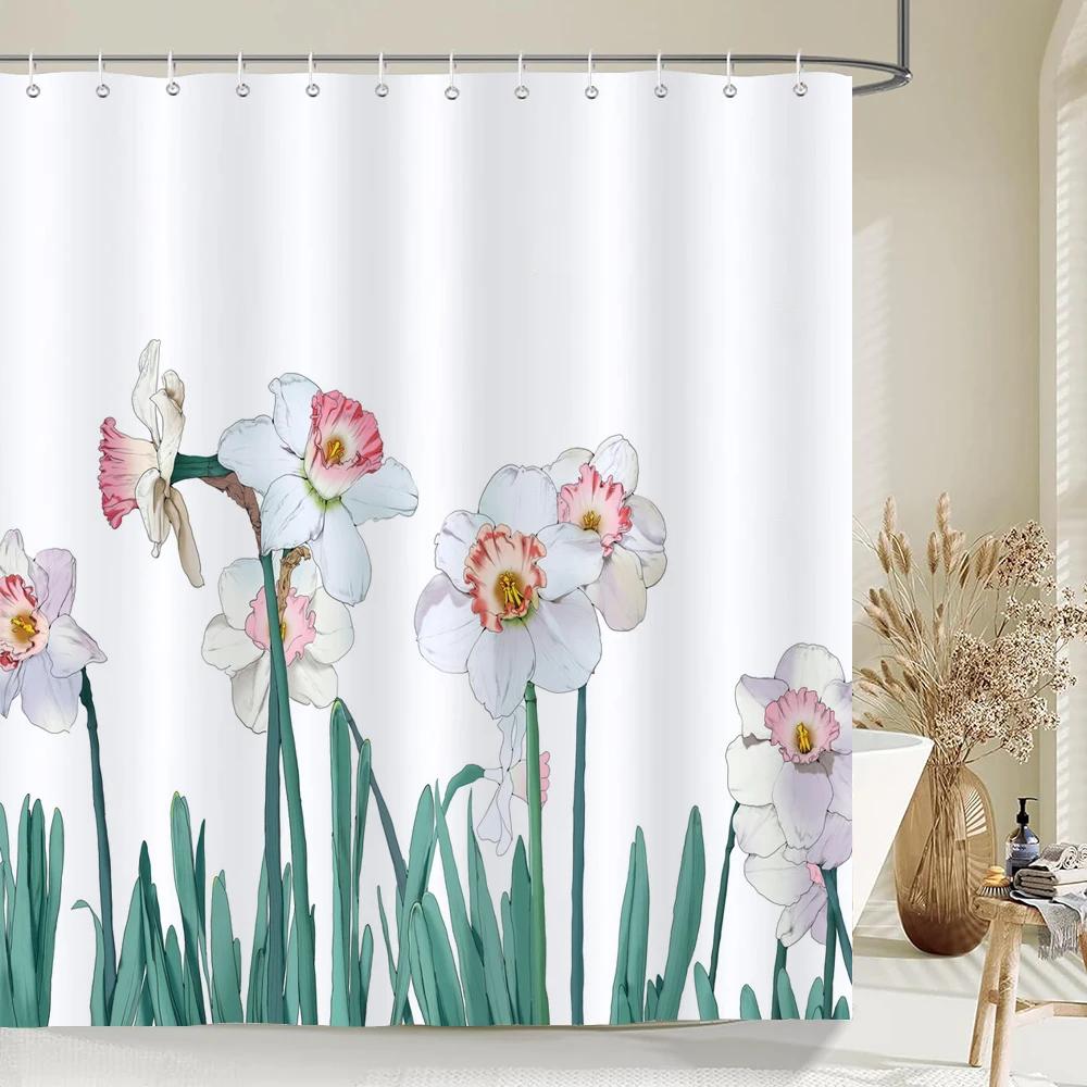 Aquarell Blätter Floral Duschvorhang 180Cm *180Cm Mit Haken, Wasserdichter Duschvorhang, Duschvorhänge Für Badezimmer