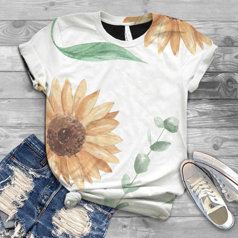 

Женская летняя европейская и американская новая 3D футболка для отдыха с художественным дизайном и цветочным принтом 6XL