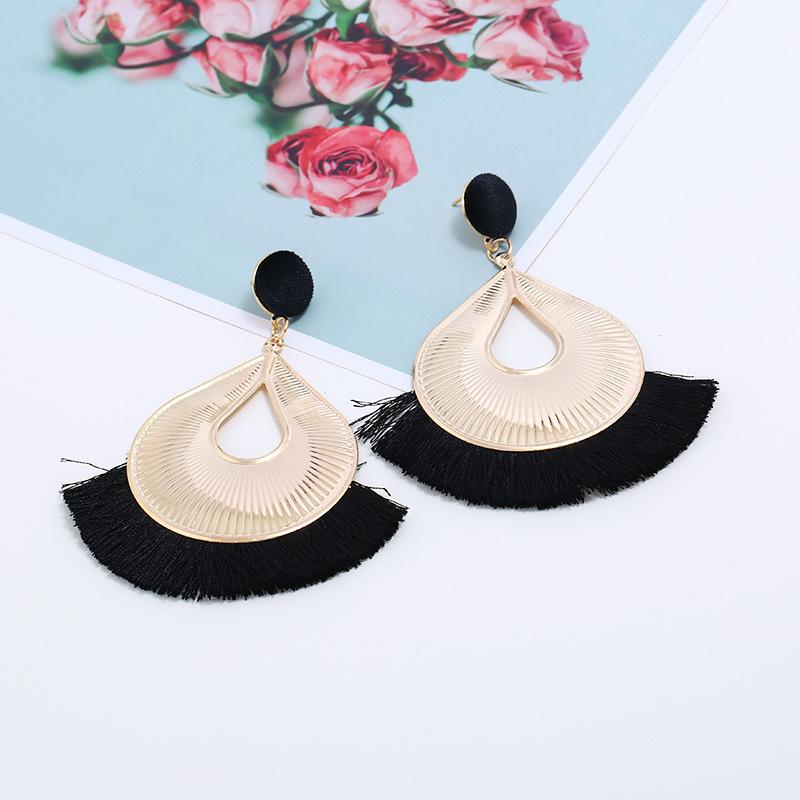 Meier Accessories: large teardrop geometric earrings, statement fan-shaped long tassel earrings чёрный