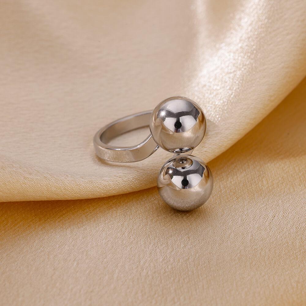 18K Gold Stainless Steel Adjustable Round Ball Ring - Light Luxury Fashion Jewelry for Women