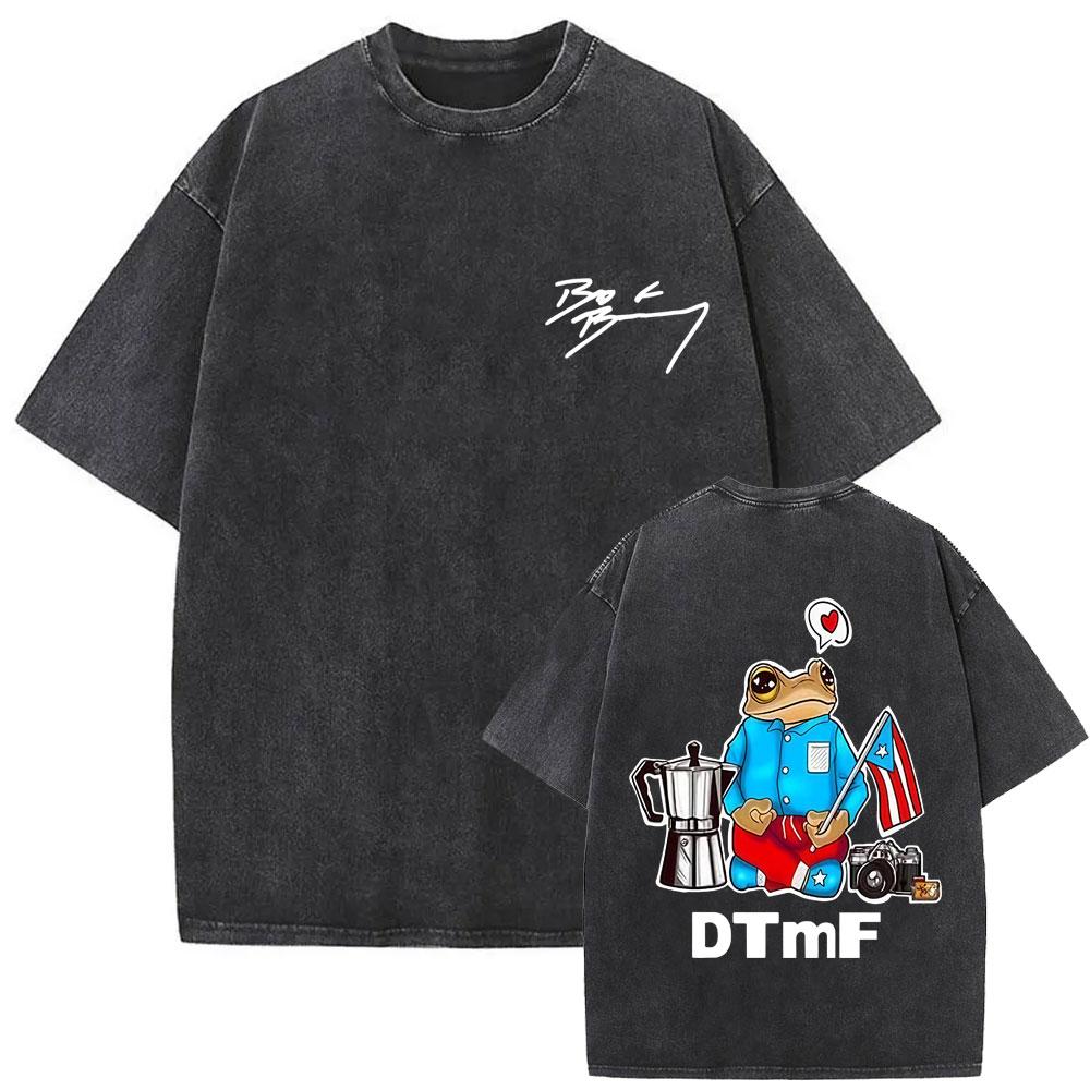 Washed Vintage Rapper Bad Bunny Debi Tirar Mas Fotos DTMF T-shirt Frog Funny Meme T Shirt Men Women Hip Hop Oversized T-shirts S