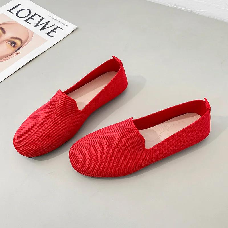 Fashion Shoes for Women Soft Sole Anti Slip Casual Flat Bottomed Womans Shoes Knitted Summer Breathable Large Size Flats Shoes