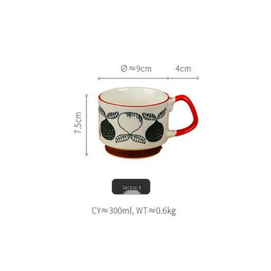 Japanese Retro INS Ceramic Drip Coffee Mug with Print - Stackable Creative Couple Breakfast Cup