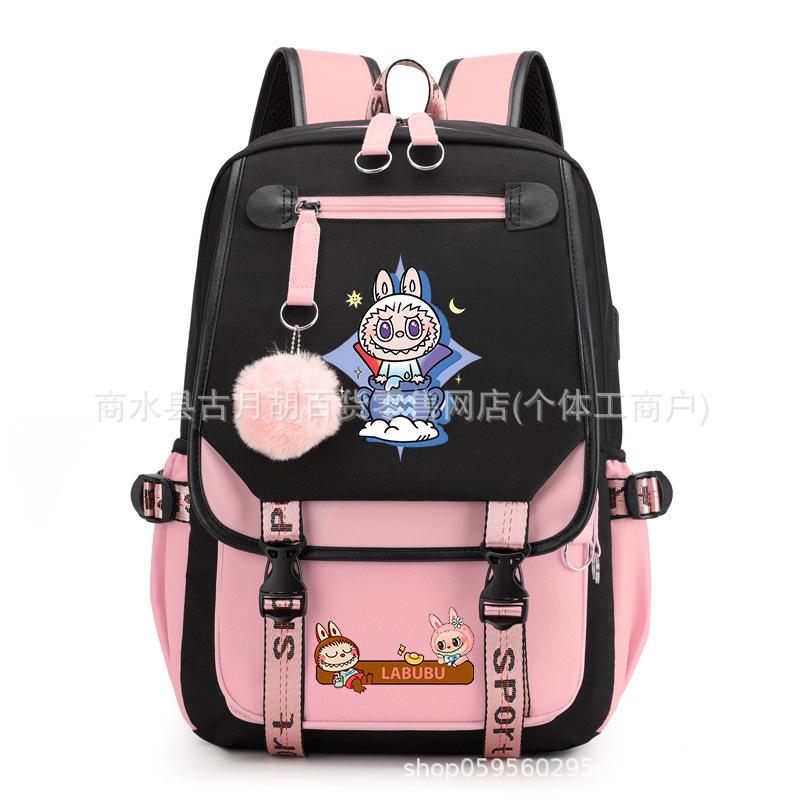 School Bag Printed Backpack USB Port Anime Cartoon Student Large Capacity Canvas Bag