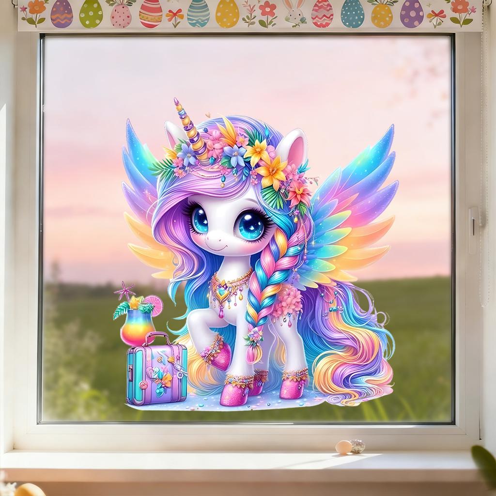 Cartoon Rainbow Unicorn Glass Sticker for Children's Room, Bedroom, Living Room, Study, Window Decoration