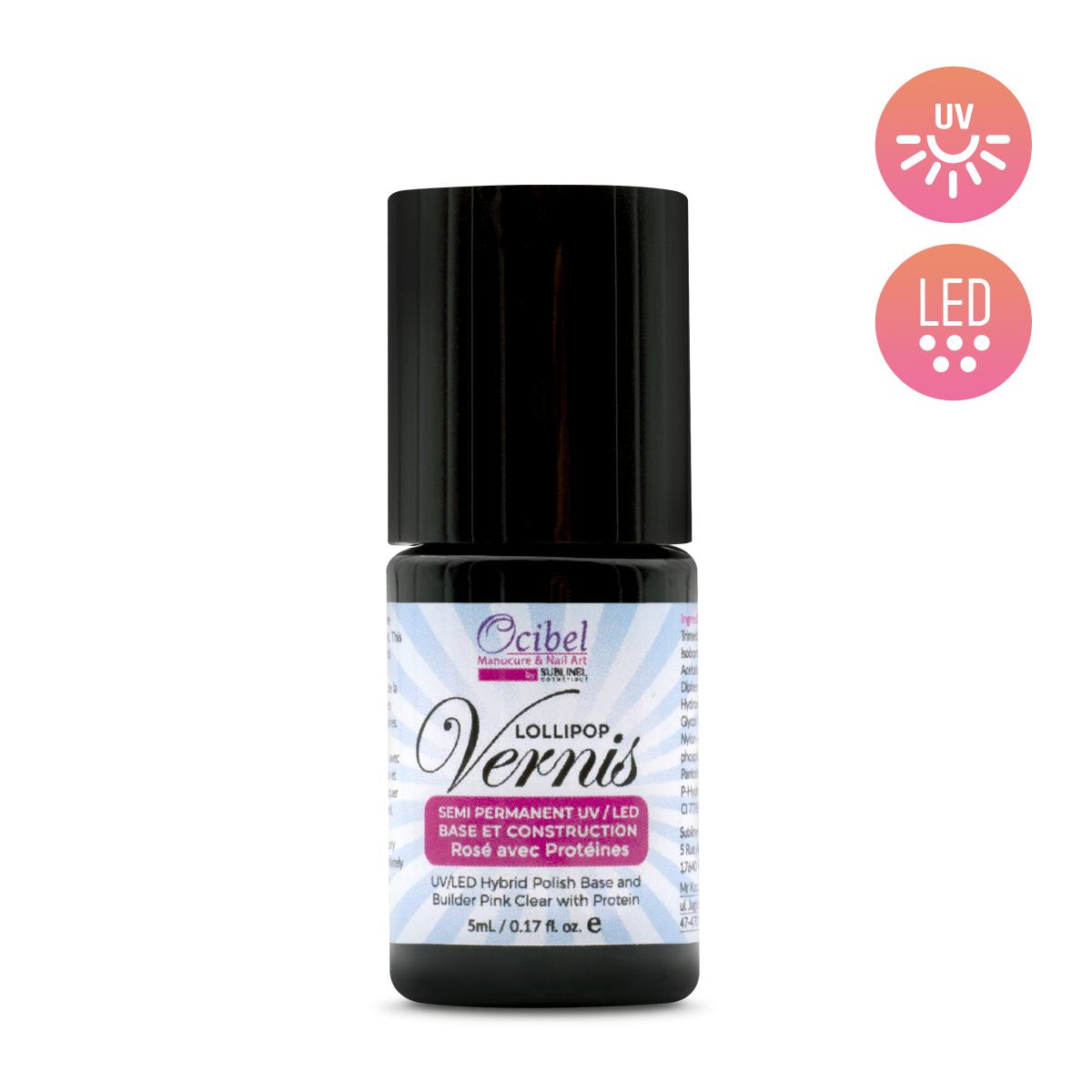 

Напівперманентний УФ/Світлодіодний лак Основа та протеїнова конструкція Прозорий рожевий - 5 мл Яскраво-рожевий