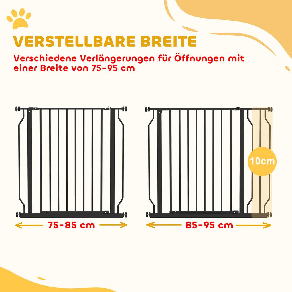 Wide Dog Safety Gate, with Door Pressure, for Doorways, Hallways, Staircases - Black
