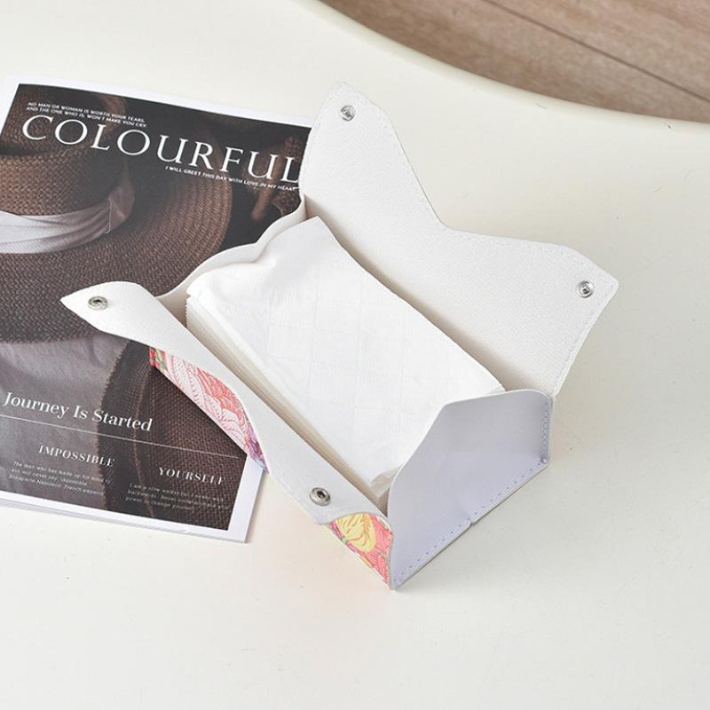 1pc Tissue Box for Home Living Room Tissue Holder Vintage PU Leather Light Luxury Oil Painting Paper Towel Cover Napkin Dispenser