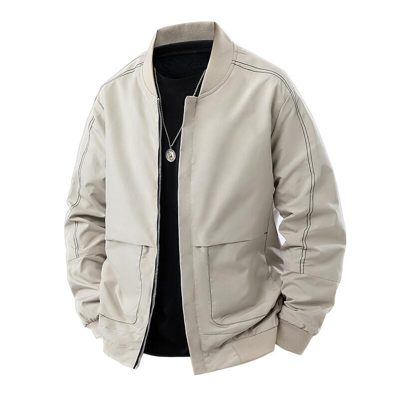 Spring New Men Baseball Jacket Solid Color Casual Simple Stand-Up Collar Zip-Up Cardigan Tops For Man