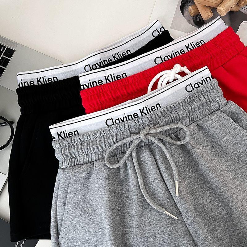 Letter-printed High-waisted Slimming Faux Two-piece Drawstring Elastic Shorts Casual Women's Pants Hot Pants