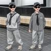 Jungen 2025 Herbst Preppy 3-teiliges Set: Stilvolles Hemd, Weste und Sportbekleidung