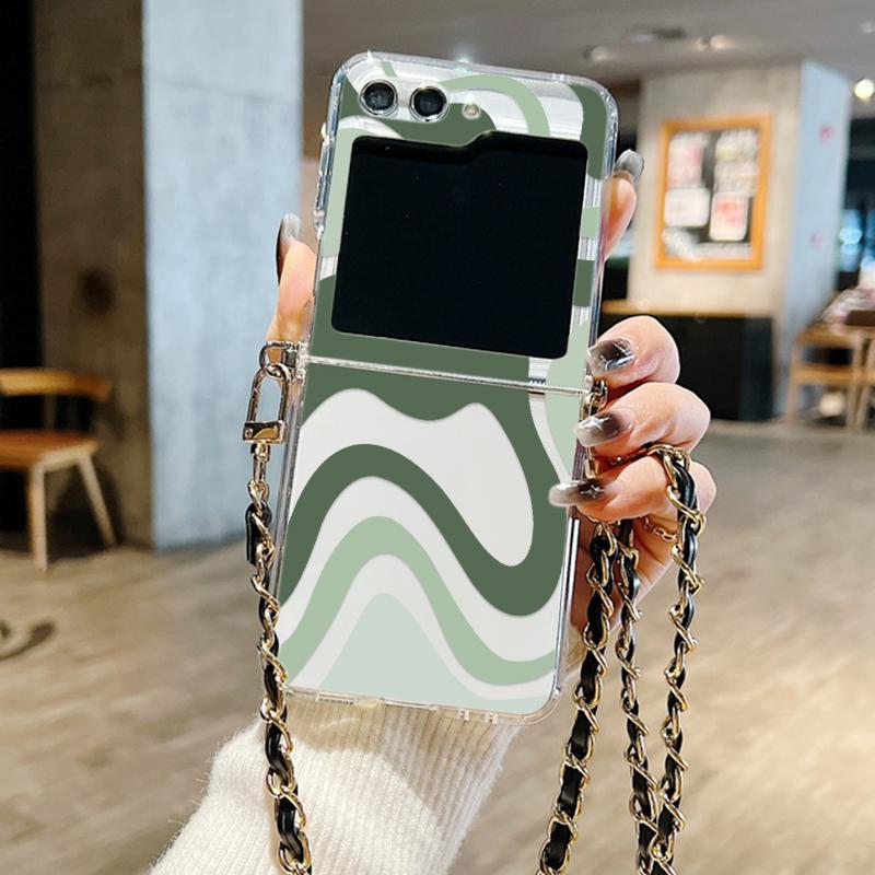 Wave Pattern Crossbody Lanyard Case For Samsung Galaxy Z Flip 7 6 5 4 5G Soft Folding Phone Cover For Galaxy Z Flip7 Flip5 Flip3