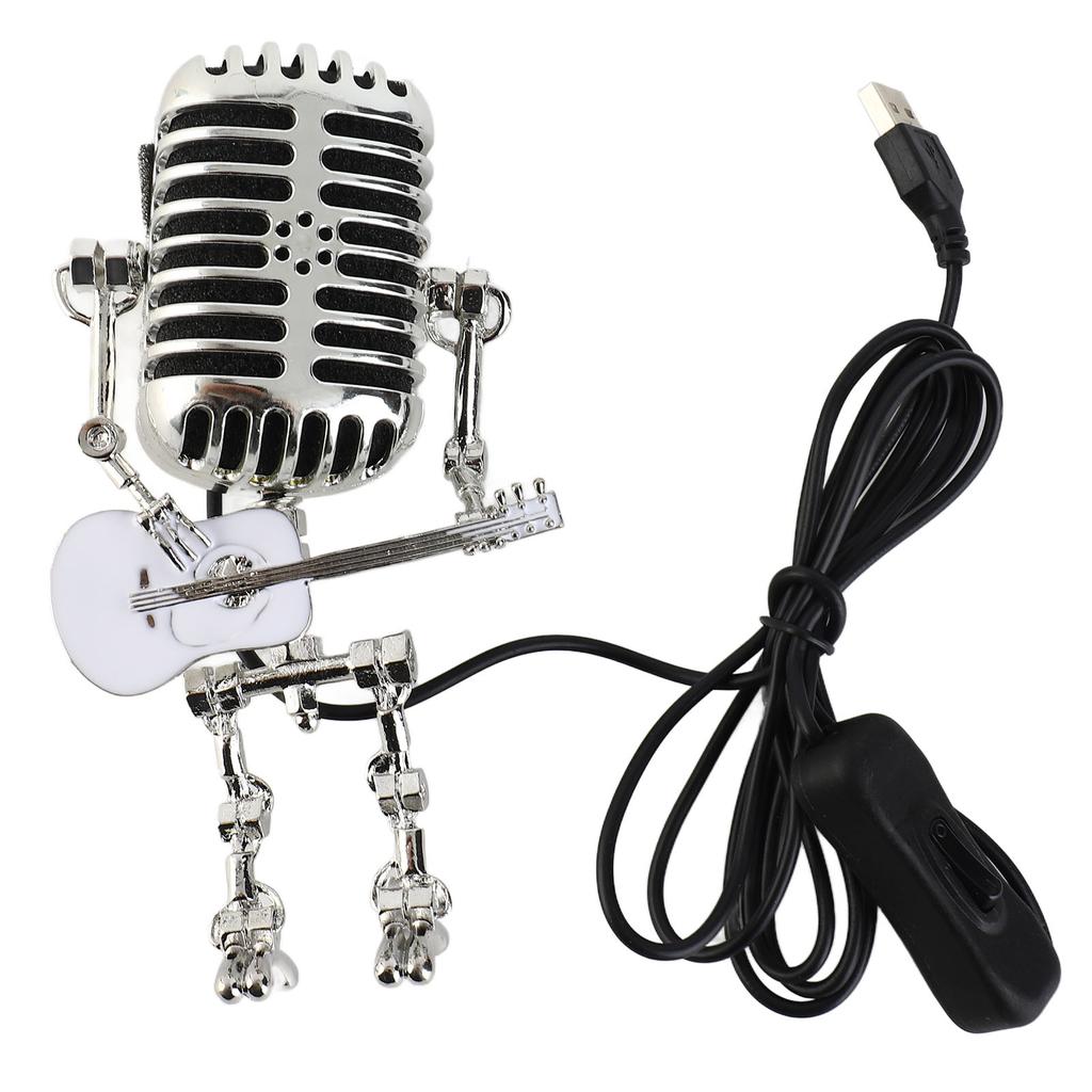 Vintage Microphone Guitar Robot Table Lamp USB Aluminum Metal Retro Microphone Robot Night Light