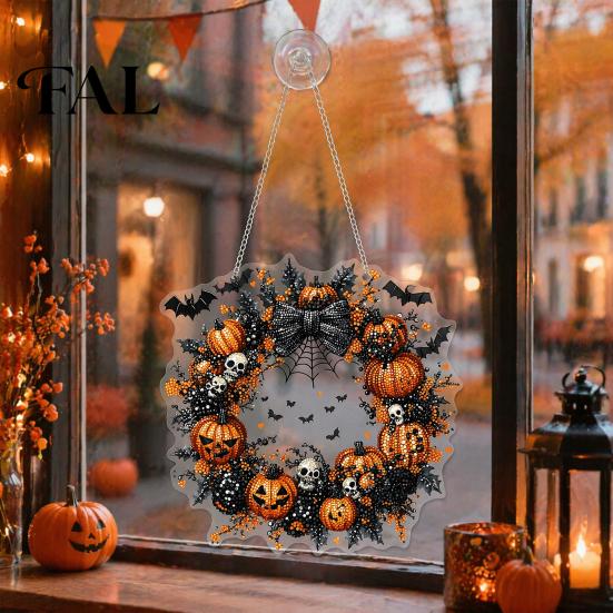 Acrylic Pumpkin Wall Hanging Halloween Pendant Decoration with Chain Waterproof Welcome Festive Window Ornament Sign for Front Door Porch Indoor