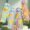 1PC Yellow Butterfly Floral Background Print 750ml Color Plastic Sports Water Bottle Leakproof Flip Straw Lid Suitable for Sports Office Home Use