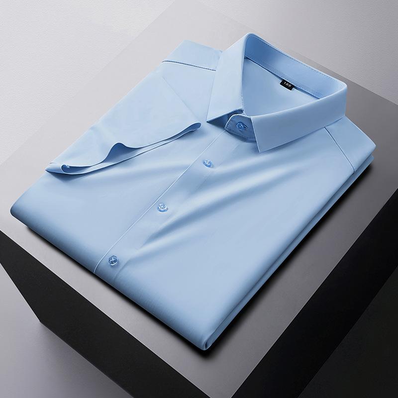 Fat Guy Plus Size Men's Summer New Short-sleeved Shirt, Fat Guy Plus Fat Plus Solid Color Elastic Ice Silk Casual Shirt