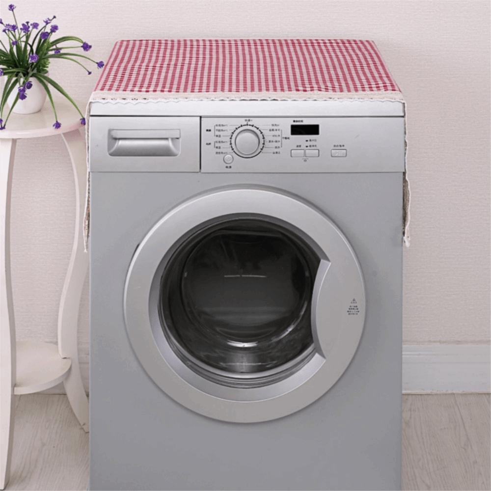 Cotton Linen Refrigerator Dust Cover with Pocket Printed French Door Refrigerator Cloth Lace Trim Fridge Protection Cover