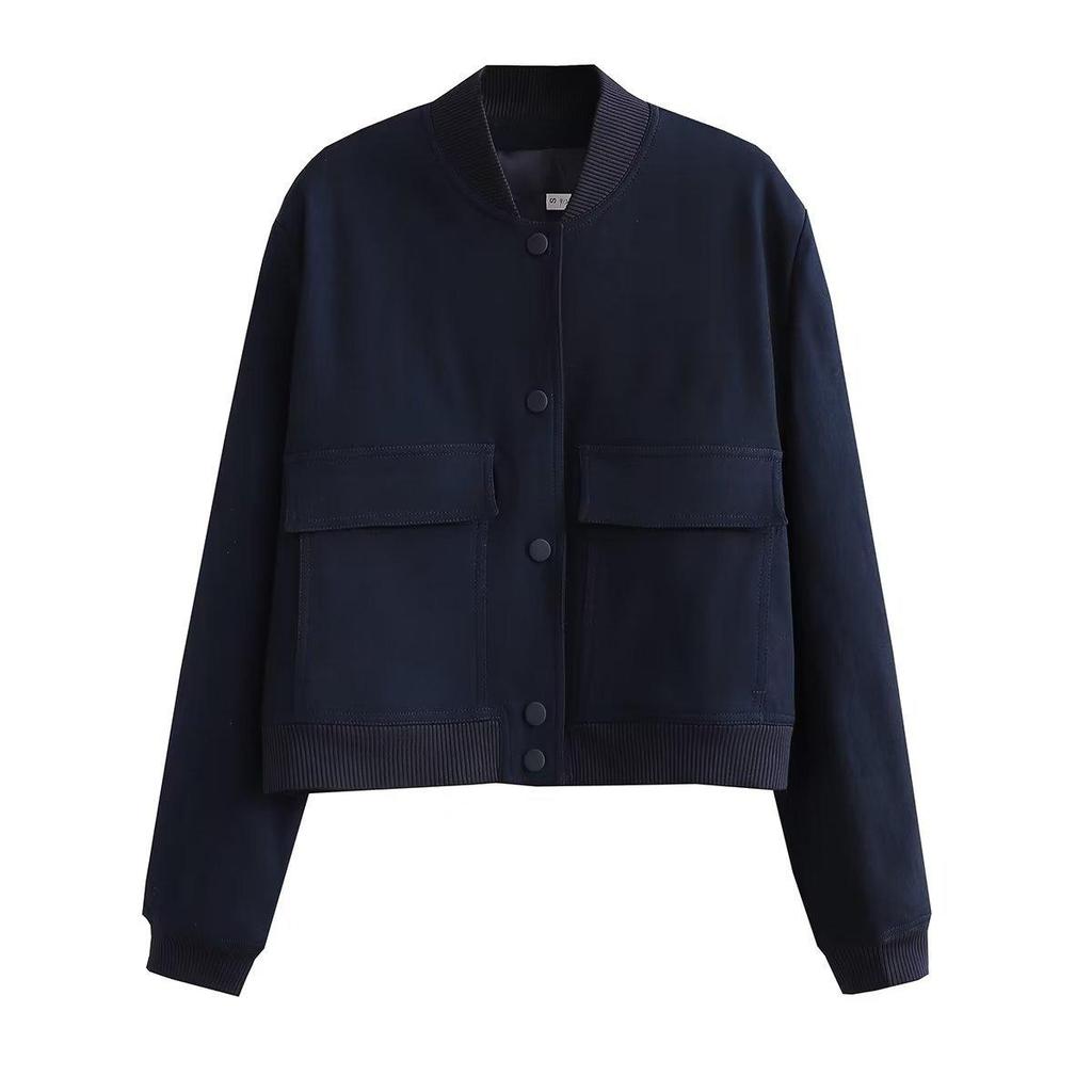 Giacca Bomber Vintage Solida a Maniche Lunghe Primavera Donna Cappotti Casual Streetwear Femminile Elegante Risvolto Cerniera Jakcet