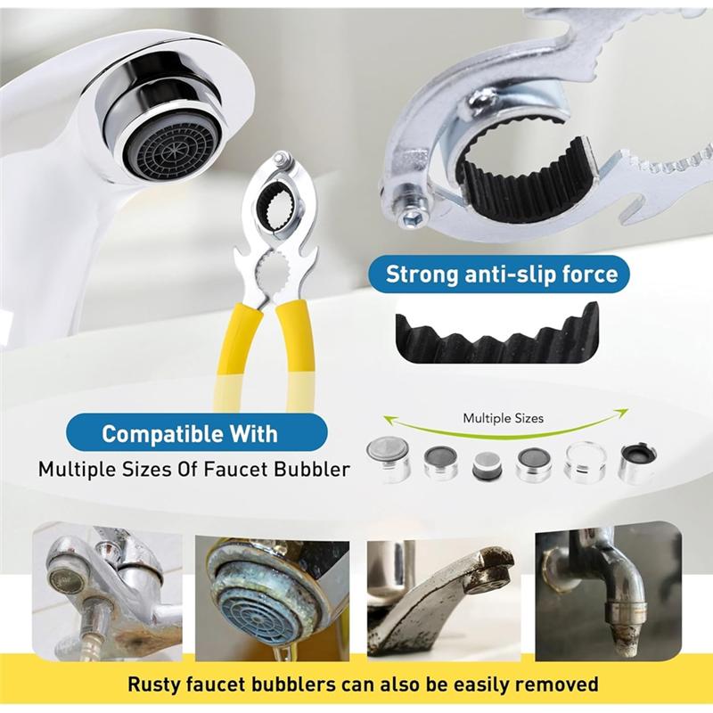 Faucet Bubbler Wrench Kit(3Pcs) With Gloves, Aerator Removal Tool For Kitchen Sink Bathroom Tap-B61B