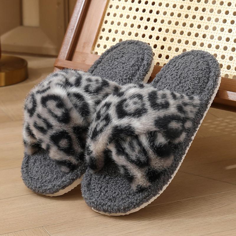 

Новые весенне-осенние шлепанцы на толстой подошве с леопардовым принтом, женская мода, уличная мода, домашние пушистые хлопковые шлепанцы 36-37 серый