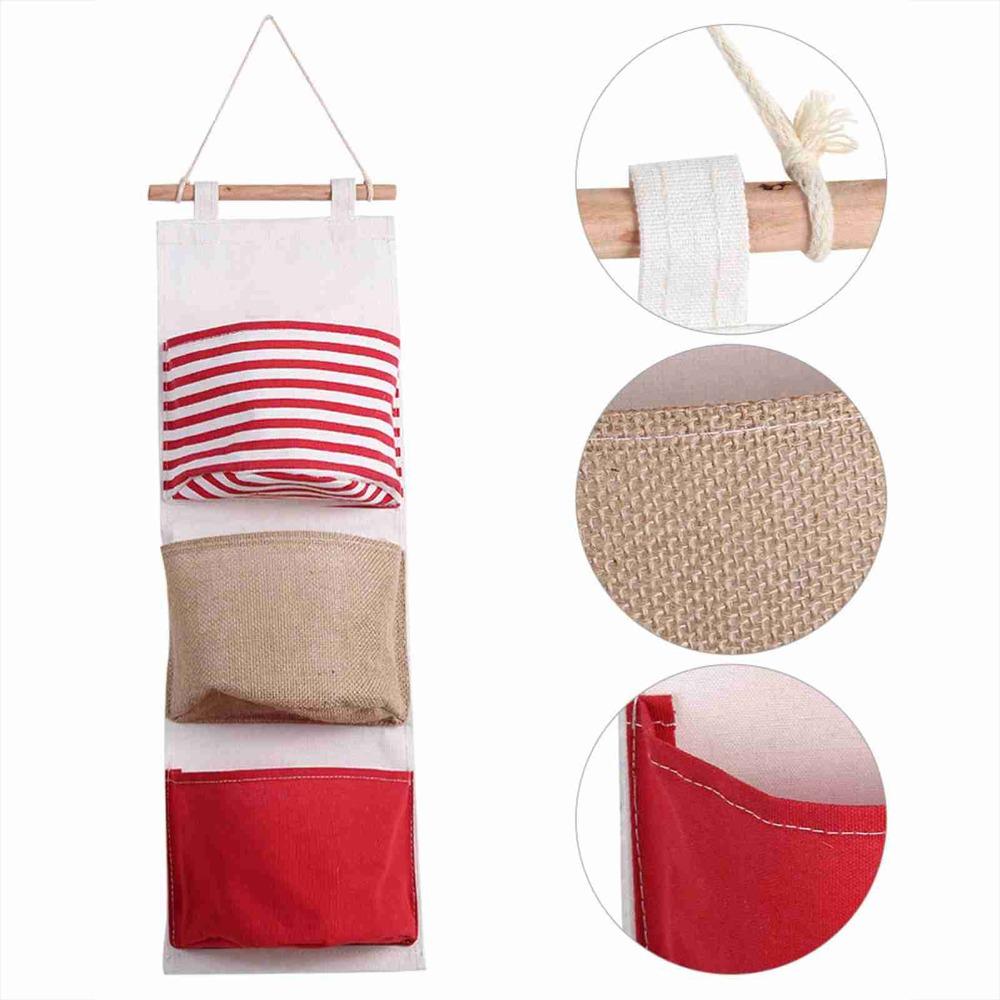 3Layer Design Hanging Storage Bag Cotton Linen Fabric Wardrobe Hanging Bag  Door Hanging