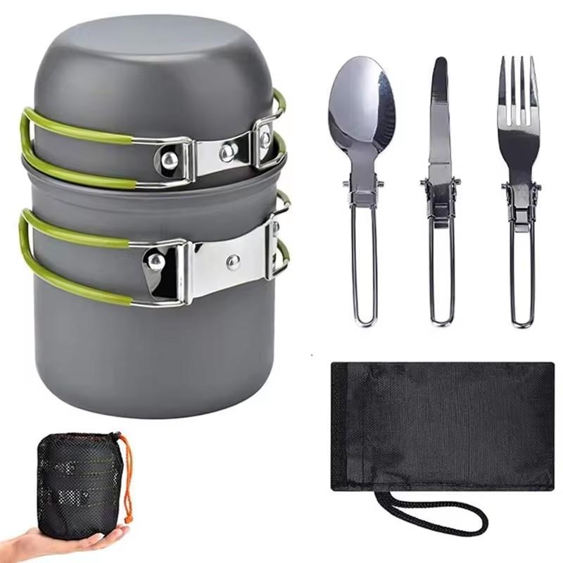 High Quality 1-Person Aluminium Non-Stick Cookware Set Anodized Camping Pots and Pans for Outdoor Hiking Travel