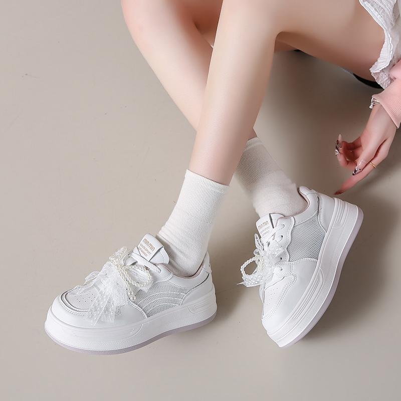 Mode CRLAYDK Klassische Damen-Sneaker Lässig Skateboard Walking Schnürschuhe Sommer Schuhe Plateau Damen Mesh Weiß Low Top Sport Tennis
