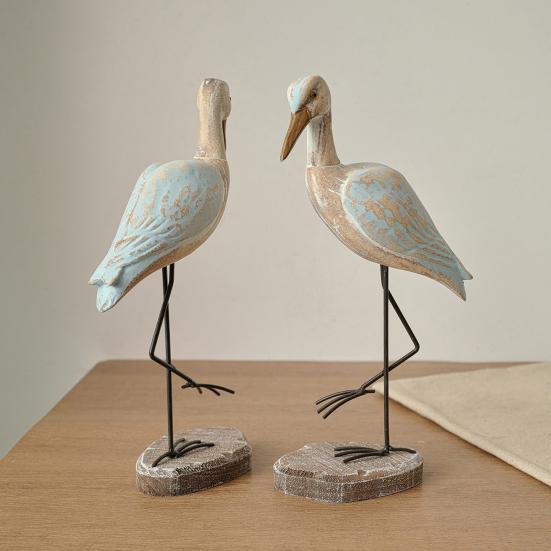 Wooden Sea Bird Figurine Nautical Style Bird Sculpture Tabletop Ornament Coastal Ocean Theme Home Decoration for Bedroom Living Room