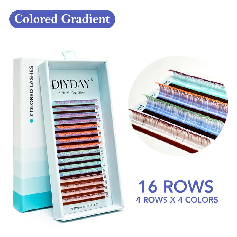 DIYDAY 16rows Colored Eyelashes 4 Colors in One Tray Multicolor False Mink Lashes Extension Neon Colored Fake Eyelash for Party