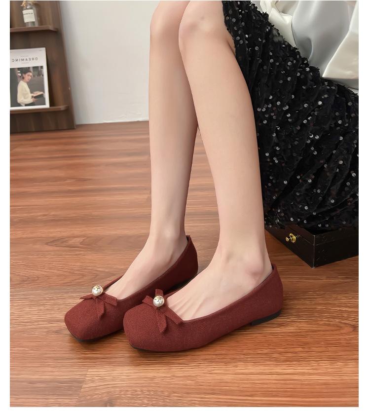 

Виноградные туфли-лодочки с мелким вырезом, женские модные туфли с бантом, удобная мягкая подошва, туфли для мамы, универсальный литературный стиль, однотонные женские туфли 39 красный