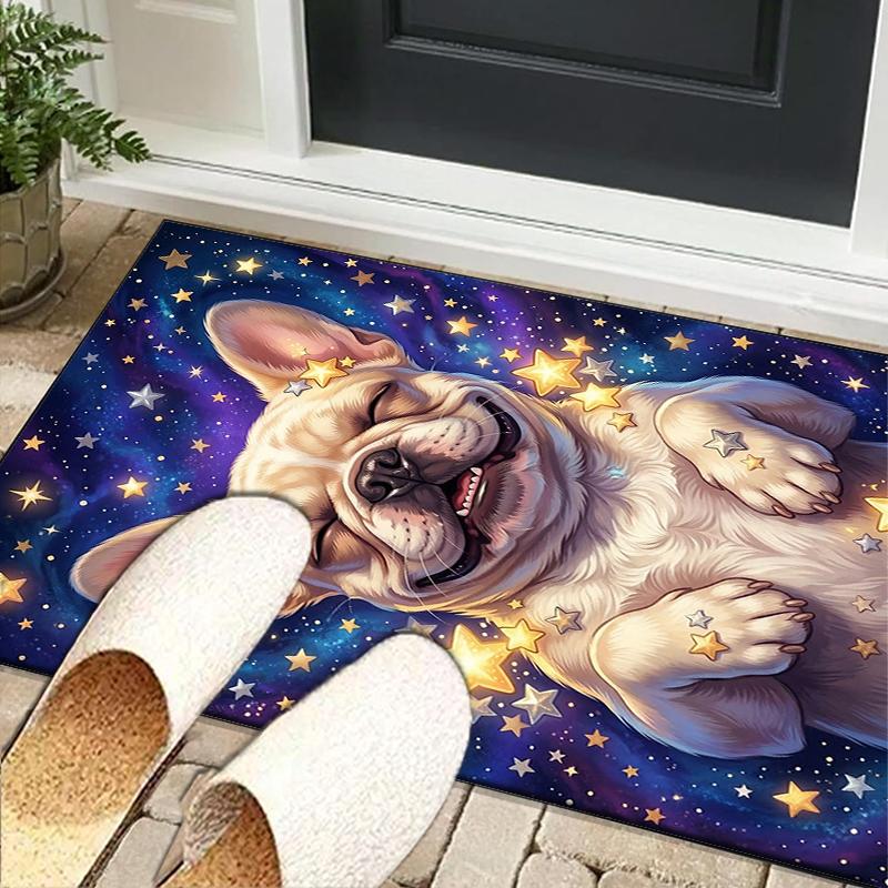 Cartoon Bulldog Stars Office Rug Chair Mat, Entryway Carpet, Suitable for Front Door, Bedroom, Living Room, Desk, Holiday Gift