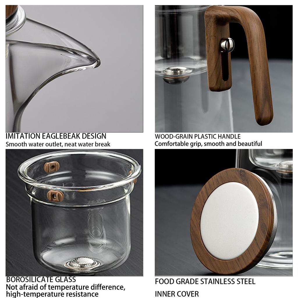 520ML / 720ML Glass Teapot Tea Pot with Infusers for Loose Leaf Tea, Magnetic Water Separation Tea Maker with Wooden Handle