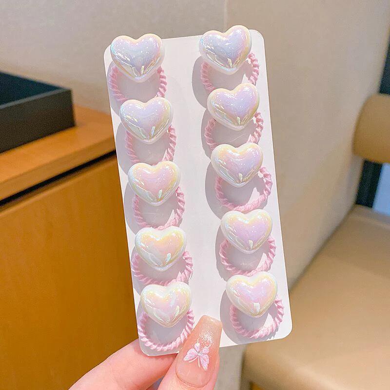 

10Pcs Cute Baby Girl Hair Bands Cartoon Love Heart Star Hair Ties Toddler Elastic Rubber Band Kids Hair Ropes Accessories