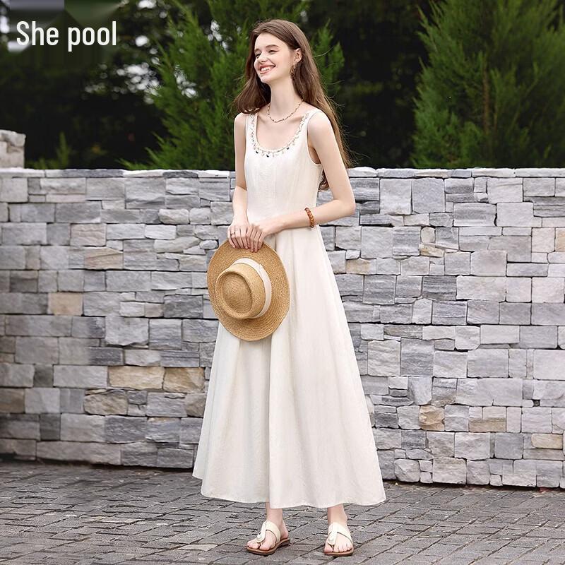 Women s Lyocell Woven Strap Square Neck Suspender Midi Dress L