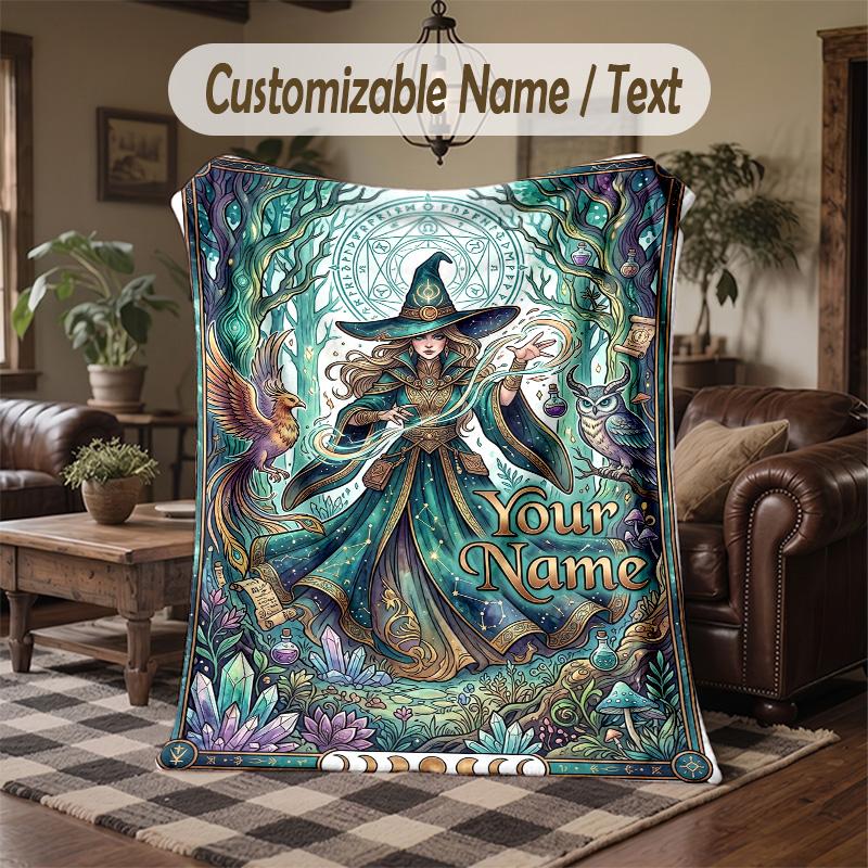 Magic Cats Nature Theme Throw Blanket Custom Name Text Personalized Blanket Soft Cozy Blanket for Home Sofa Bed