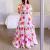 Women's Dress One-word Shoulder Floral Off-the-shoulder Long Printed Fairy Skirt