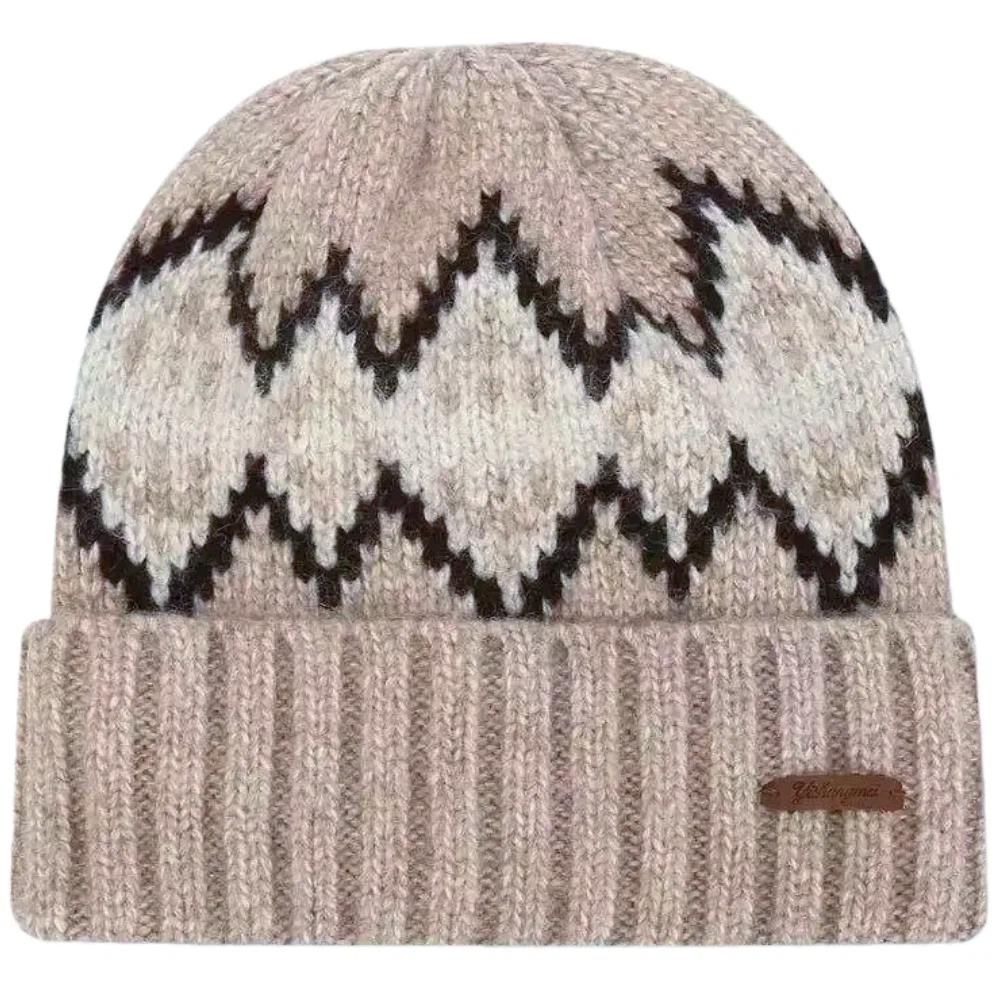 

Unisex Fair Isle Style Slouchy Winter Hats Fashion Couple Beanies Casual Rhomb Pattern Decor Winter Knitted Hats For Men Women 56cm-60cm