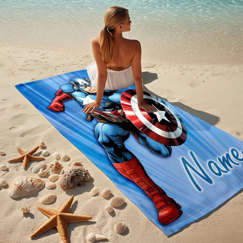 Personalized Name Superhero Trio Stylish Digital Printing Beach Towel Quick‑Drying Absorbent Blanket for Beach Pool Gym Travel