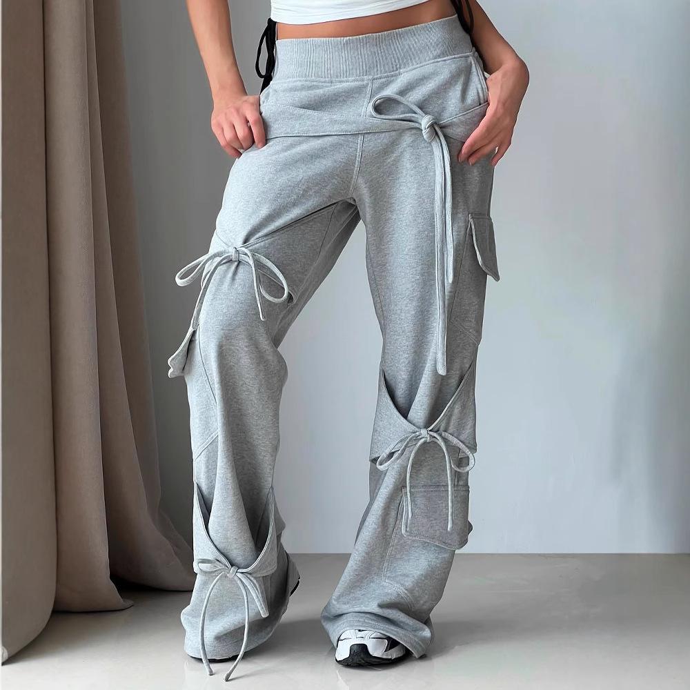 Elastic Drawstring Bow Sweatpants - Solid Color, Hip Hop Casual Long Pants