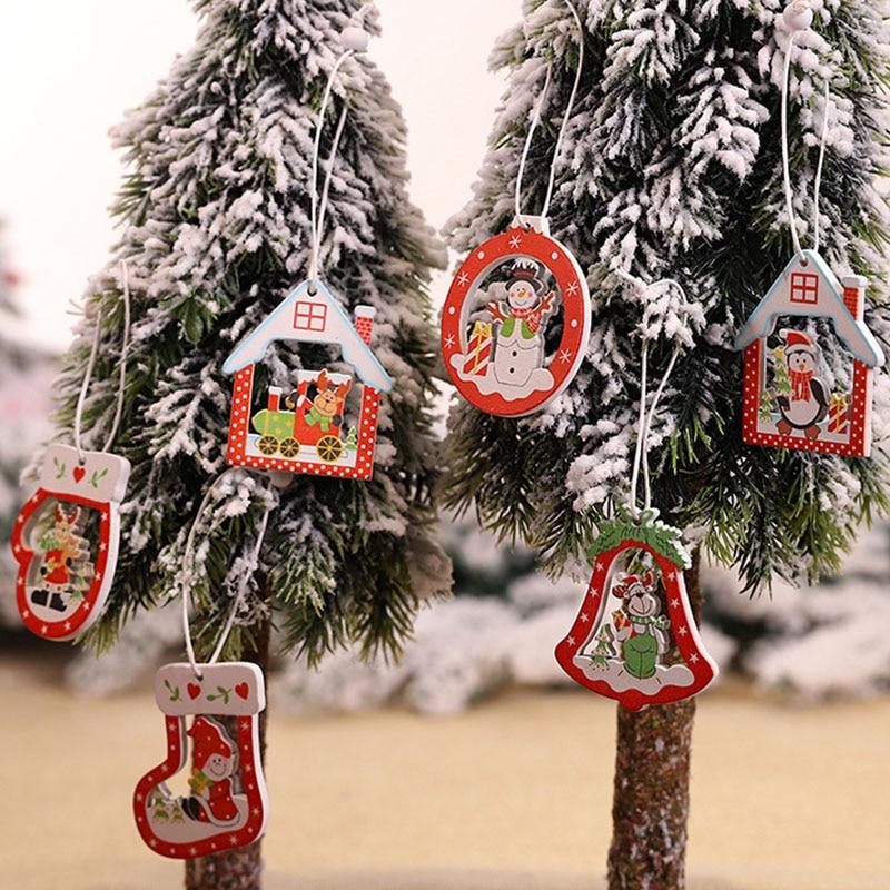 12Pcs Christmas Snowflakes Wooden Pendants Xmas Tree Ornaments Home Hanging Decor Christmas Decorations for Home New Year