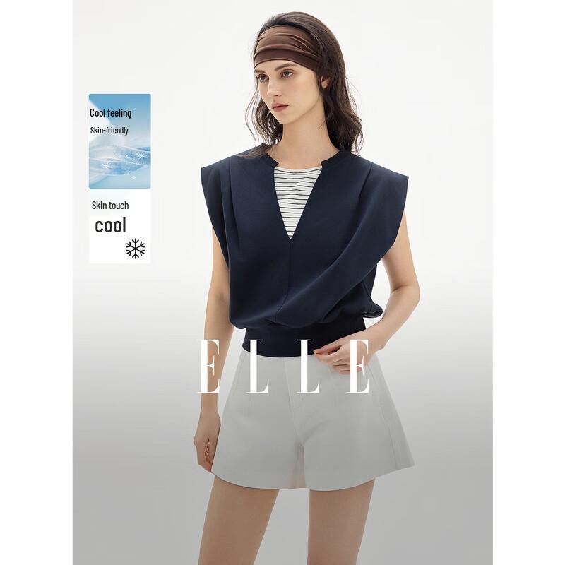 ELLE Women s Faux Layered Design Short Sleeve T-Shirt XL