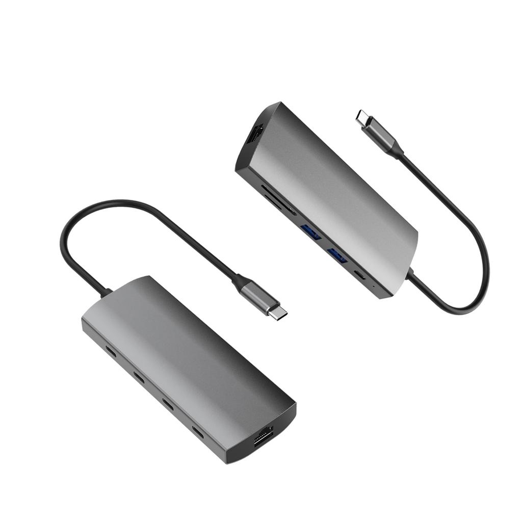 9 in 1 USB C Hub 10Gbps USB 3.2 Gen2 Dual Type C 4K 60Hz Video Gigabit Ethernet RJ45 100W PD SD TF Docking Station MacBook