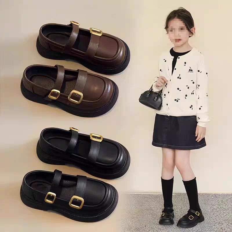 Mocassins de Couro Preto para Meninas 2025 - Sapatos de Princesa de Sola Macia Estilo Britânico Primavera/Outono