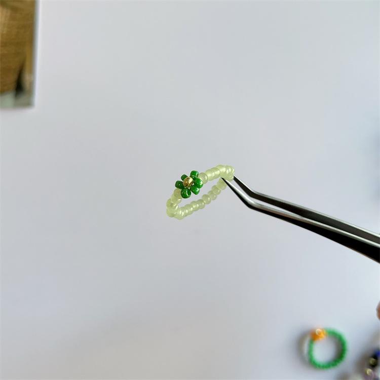 2025 Summer Macaron Color Beaded Flower Ring - Korean Porcelain Women's Jewelry