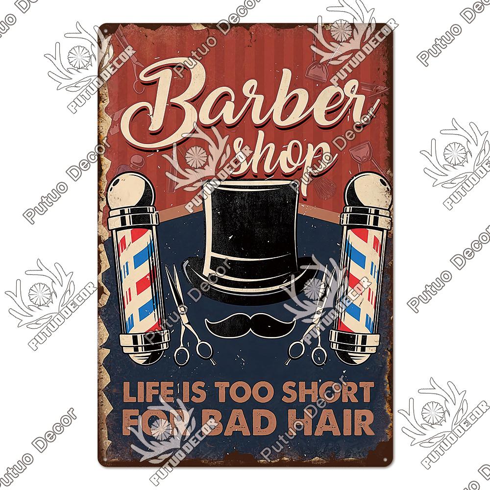 Decor Barber Tin Sign Plaque Metal Plate Vintage Retro Barber Shop Wall Art Posters Iron Painting for Room House Stickers