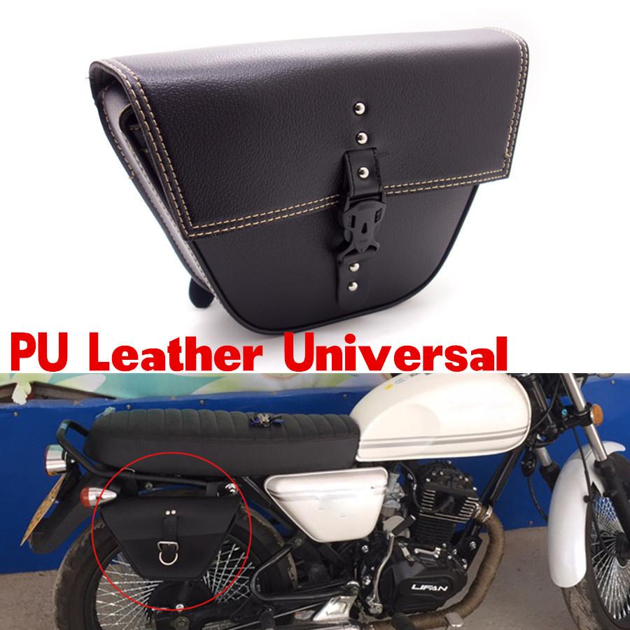 Black Synthetic Leather Motorcycle Side Saddle Bag Luggage For Cafe Racer Custom